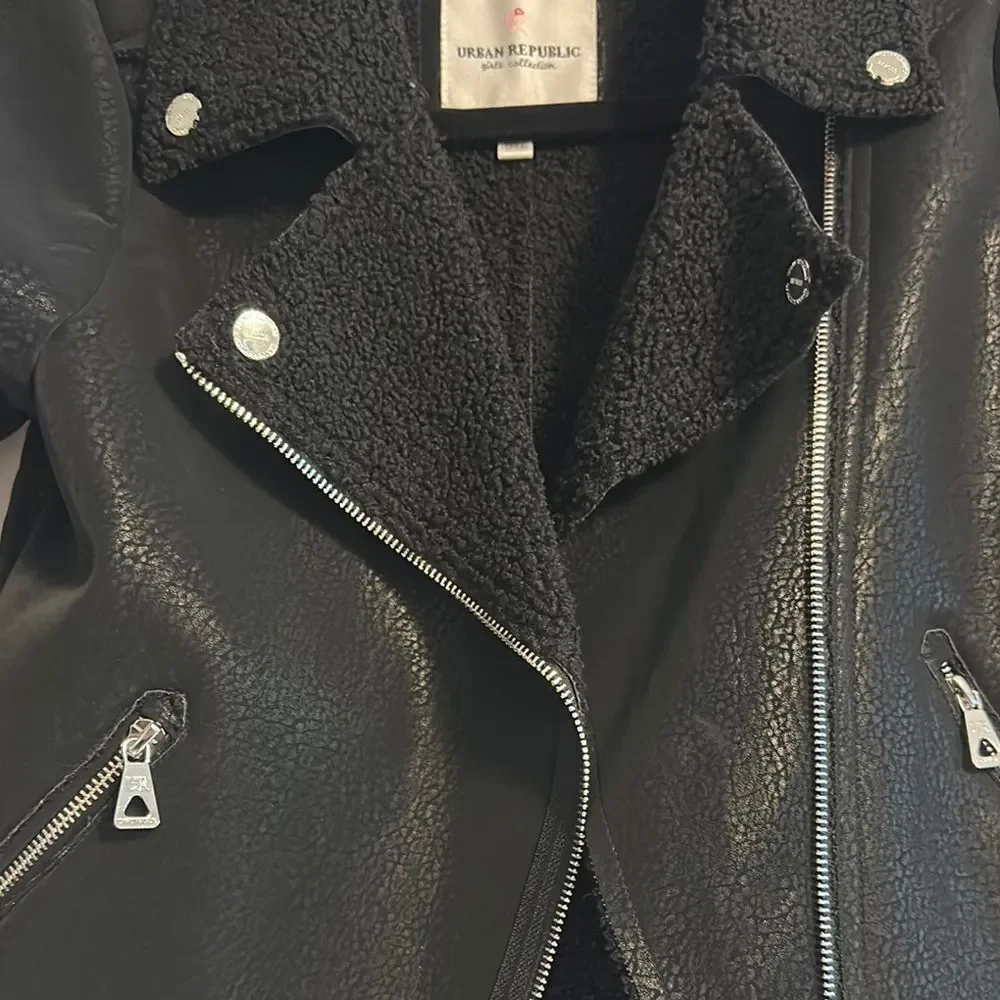 Urban Republic Girls Black Faux Leather Moto Zipper Jacket - Size M